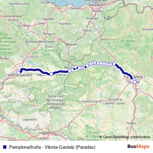 Pamplona/Iruña - Vitoria-Gasteiz (Paradas) bus Line Map