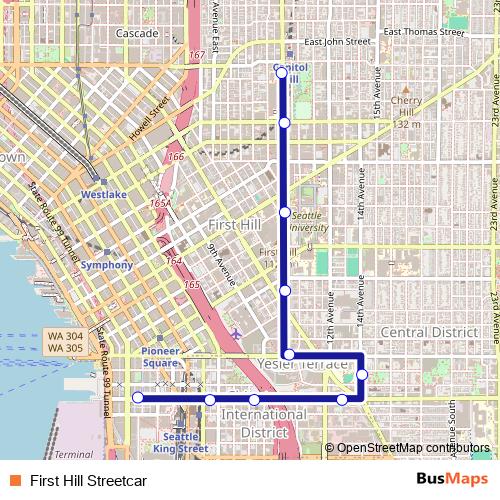 First Hill Streetcar tram Line Map