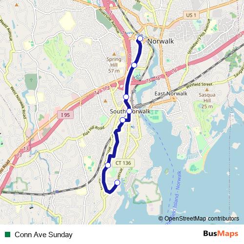 Conn Ave Sunday bus Line Map