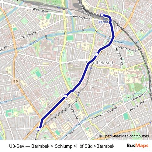 U3-Sev bus Line Map