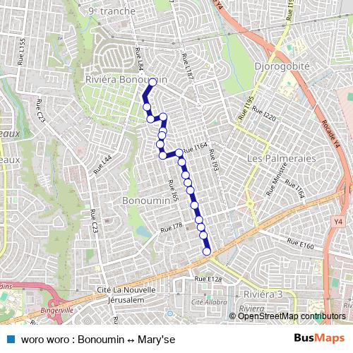 woro woro : Bonoumin ↔ Mary'se bus Line Map