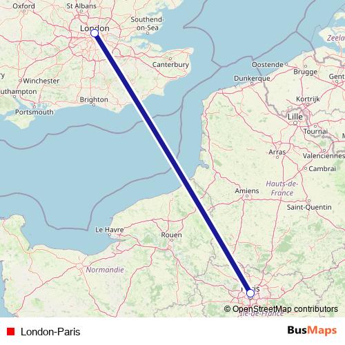 London-Paris rail Line Map