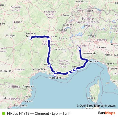 Flixbus N1719 bus Line Map