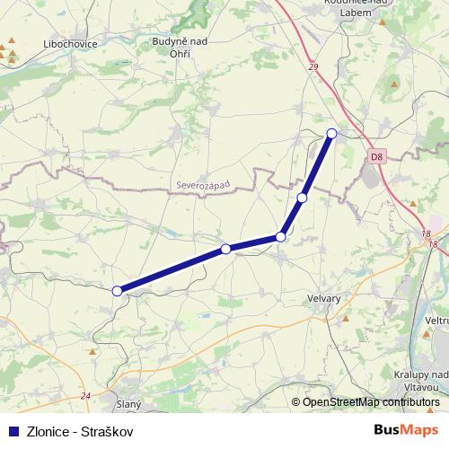 Zlonice - Straškov rail Line Map