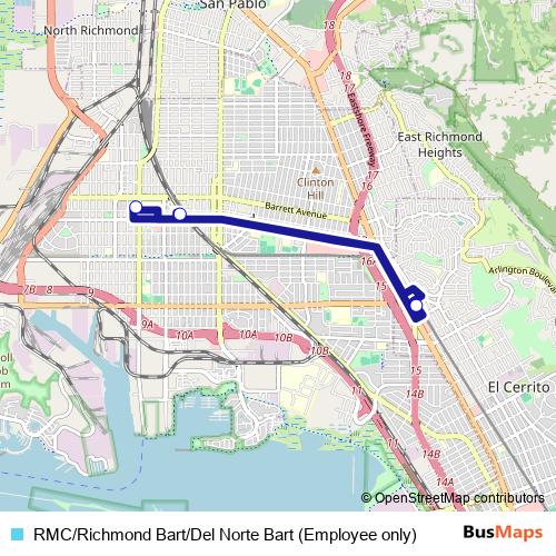 RMC/Richmond Bart/Del Norte Bart (Employee only) bus Line Map