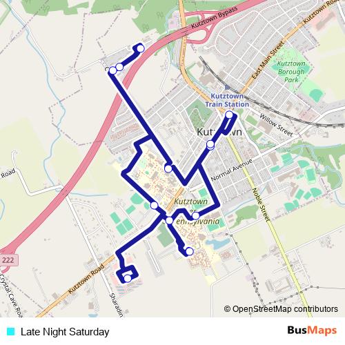 Late Night Saturday bus Line Map