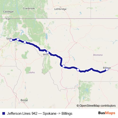 Jefferson Lines 942 bus Line Map