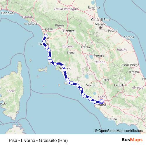 Pisa - Livorno - Grosseto (Rm) rail Line Map