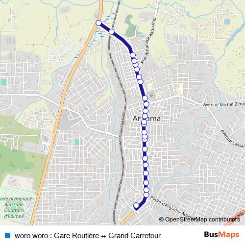 woro woro : Gare Routière ↔ Grand Carrefour bus Line Map