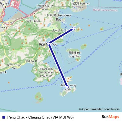Peng Chau - Cheung Chau (VIA MUI Wo) ferry Line Map