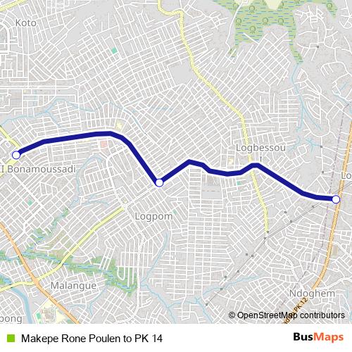 Makepe Rone Poulen to PK 14 bus Line Map