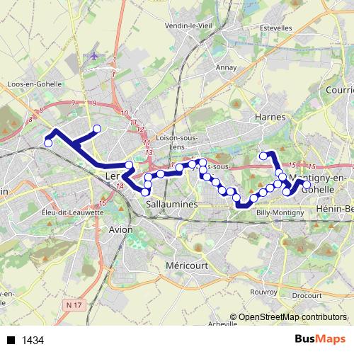 1434 bus Line Map