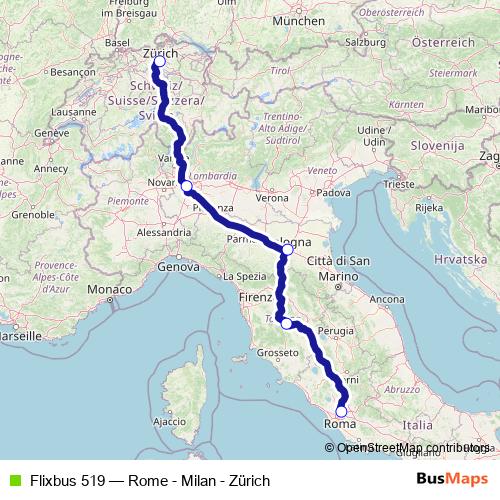 Flixbus 519 bus Line Map