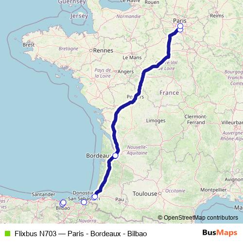 Flixbus N703 bus Line Map