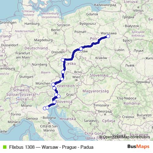 Flixbus 1308 bus Line Map