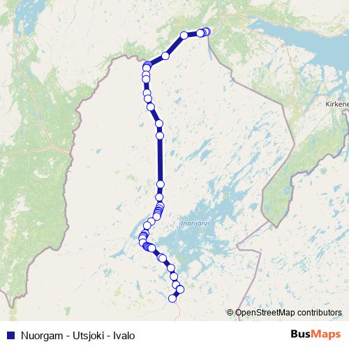 Nuorgam - Utsjoki - Ivalo bus Line Map