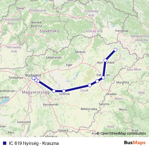 IC 619 Nyírség - Kraszna rail Line Map