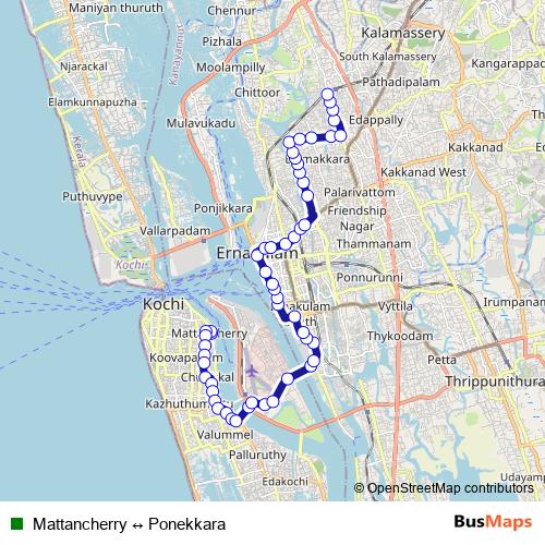 Mattancherry ↔ Ponekkara bus Line Map