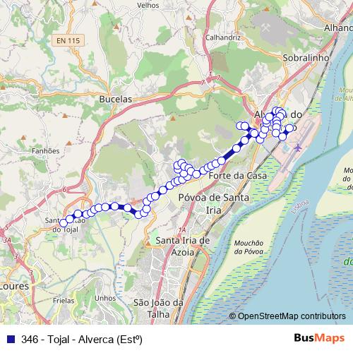 346 - Tojal - Alverca (Estº) bus Line Map
