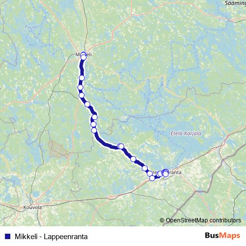 Mikkeli - Lappeenranta bus Line Map