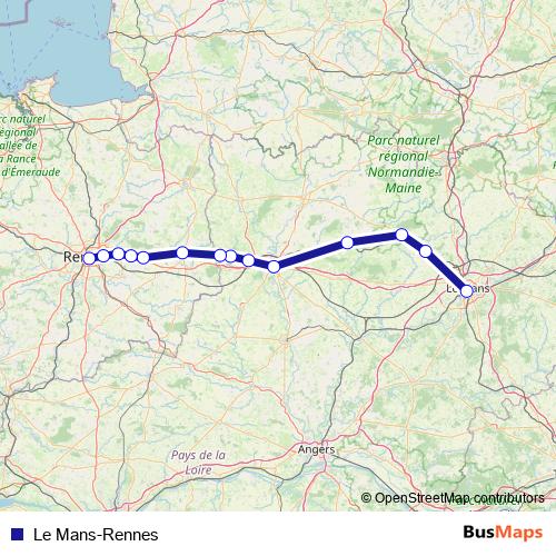 Le Mans-Rennes rail Line Map