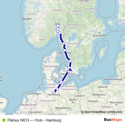 Flixbus N613 bus Line Map