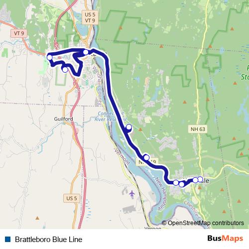 Brattleboro Blue Line bus Line Map