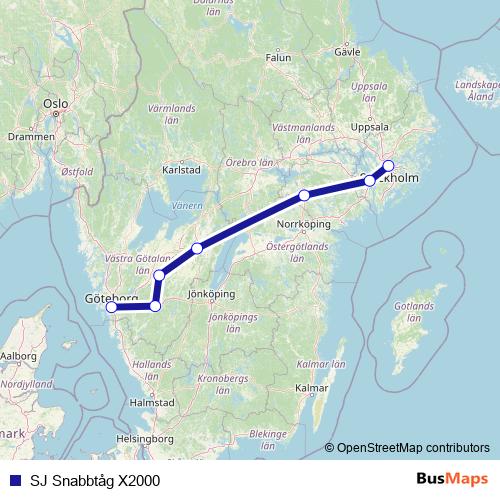 SJ Snabbtåg X2000 rail Line Map