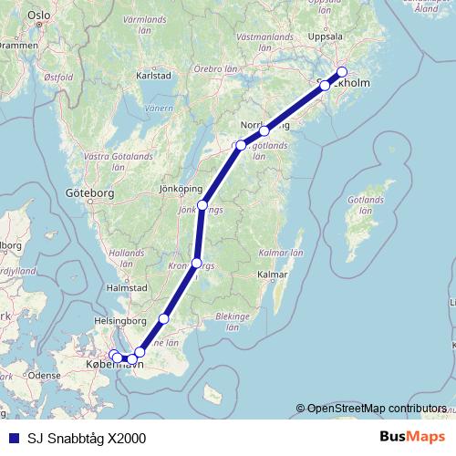 SJ Snabbtåg X2000 rail Line Map