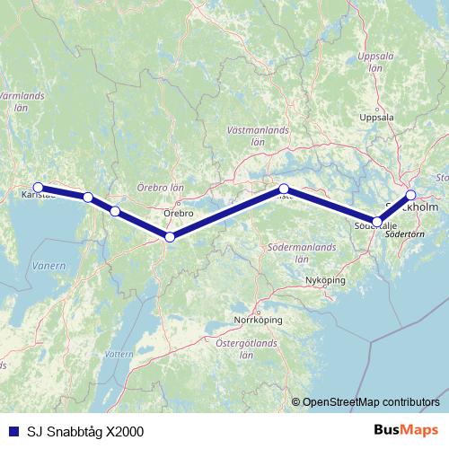 SJ Snabbtåg X2000 rail Line Map