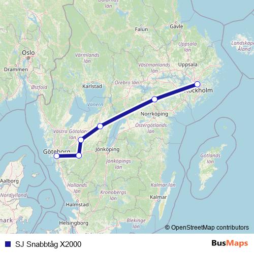 SJ Snabbtåg X2000 rail Line Map