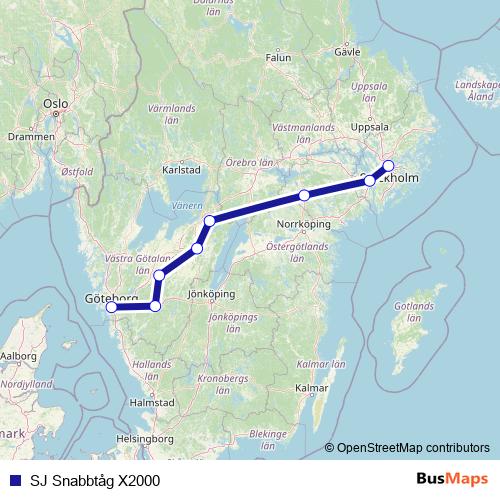 SJ Snabbtåg X2000 rail Line Map