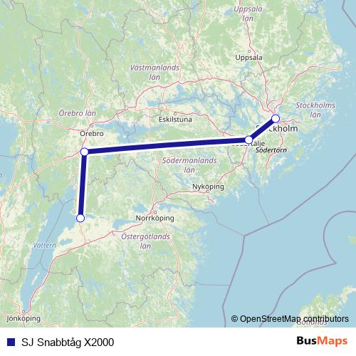SJ Snabbtåg X2000 rail Line Map