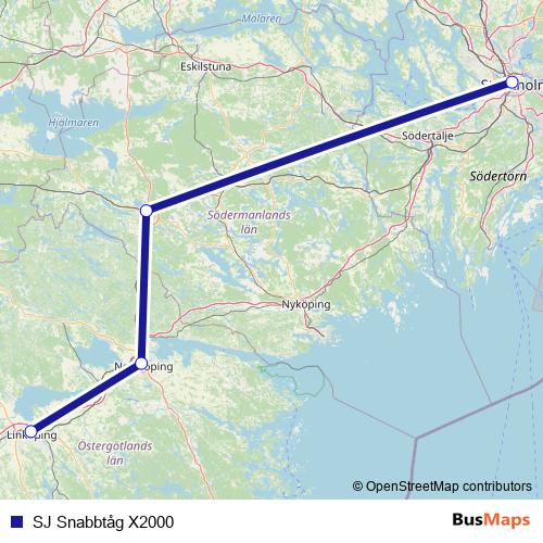 SJ Snabbtåg X2000 rail Line Map