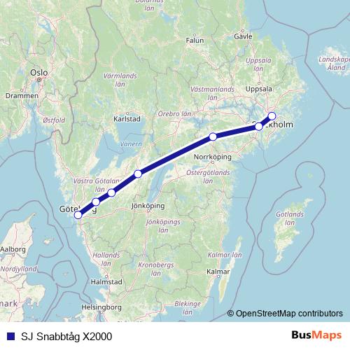 SJ Snabbtåg X2000 rail Line Map