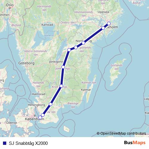 SJ Snabbtåg X2000 rail Line Map