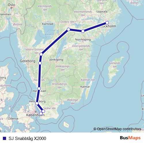 SJ Snabbtåg X2000 rail Line Map