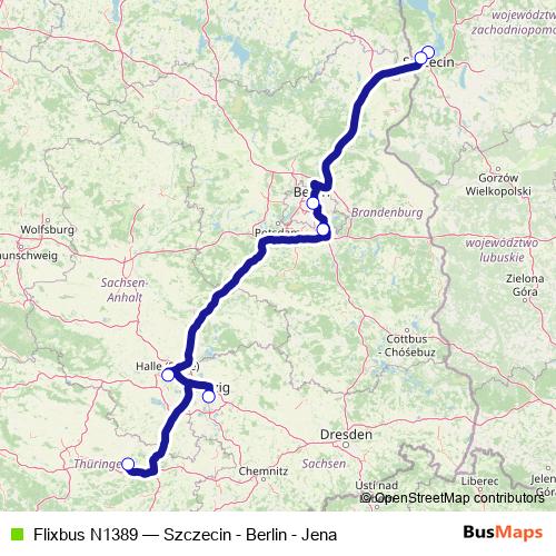 Flixbus N1389 bus Line Map
