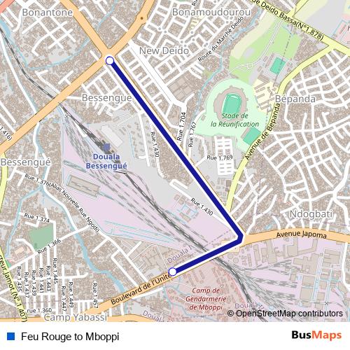 Feu Rouge to Mboppi bus Line Map
