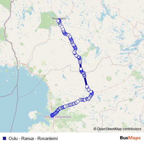 Oulu - Ranua - Rovaniemi bus Line Map