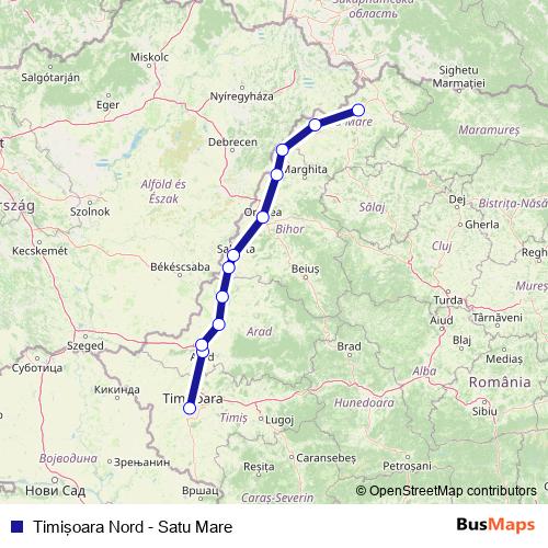 Timişoara Nord - Satu Mare rail Line Map