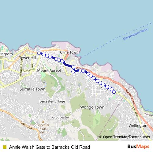Annie Walsh Gate to Barracks Old Road bus Line Map