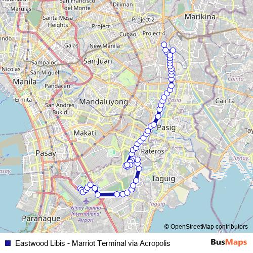 Eastwood Libis - Marriot Terminal via Acropolis bus Line Map
