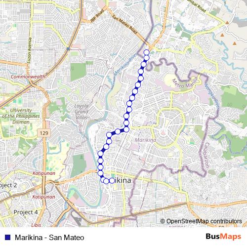 Marikina - San Mateo bus Line Map