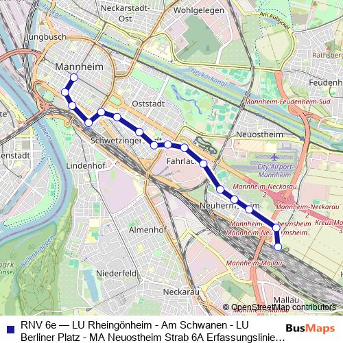 RNV 6e tram Line Map