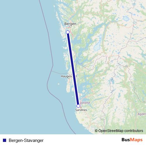 Bergen-Stavanger air Line Map