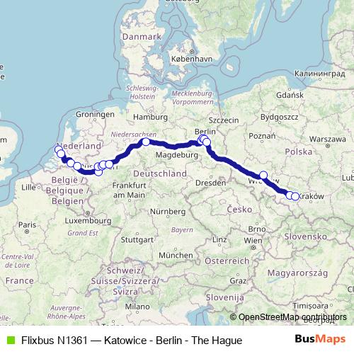 Flixbus N1361 bus Line Map