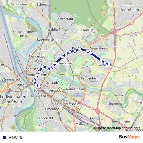 RNV 15 tram Line Map