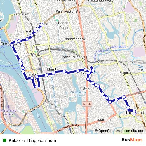 Kaloor ↔ Thrippoonithura bus Line Map
