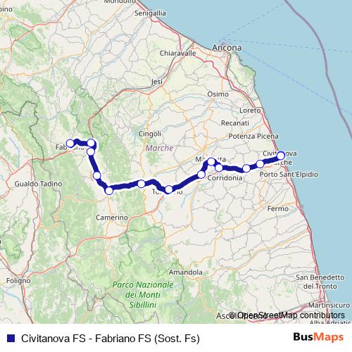 Civitanova FS - Fabriano FS (Sost. Fs) bus Line Map